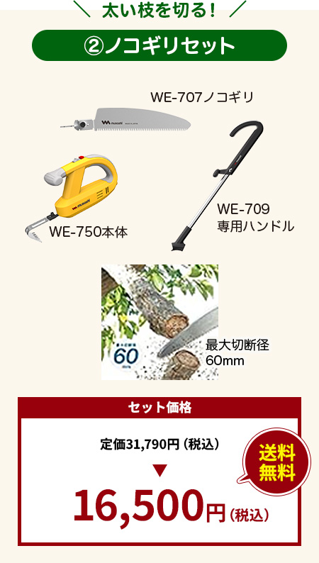 太い枝を切る！②ノコギリセット：16,500円（税込）送料無料