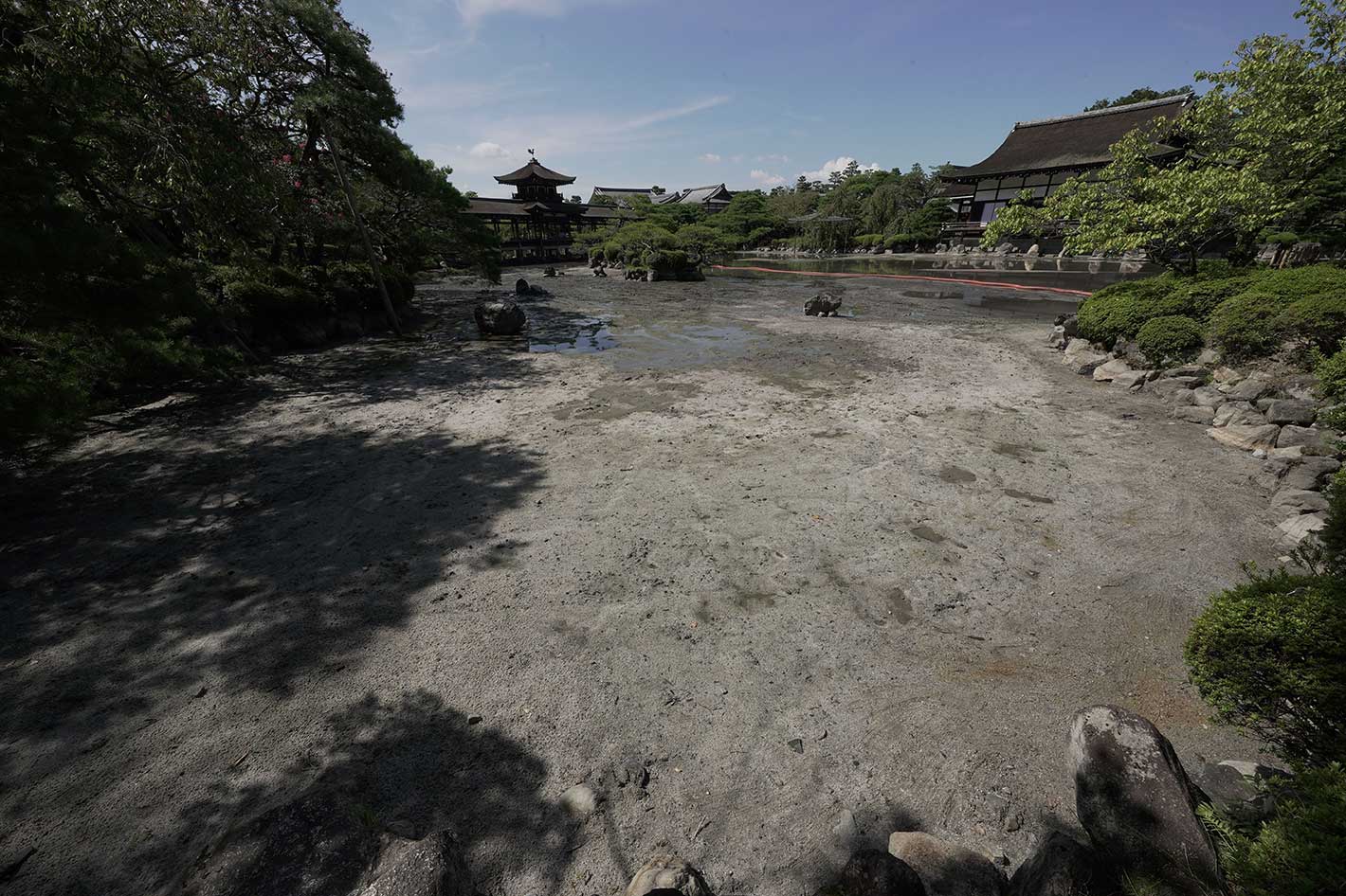 ヘドロが除去され、砂地が現れた