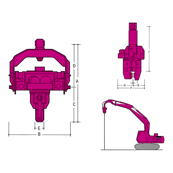 油圧ショベル装着式 LHVシリーズ　寸法図