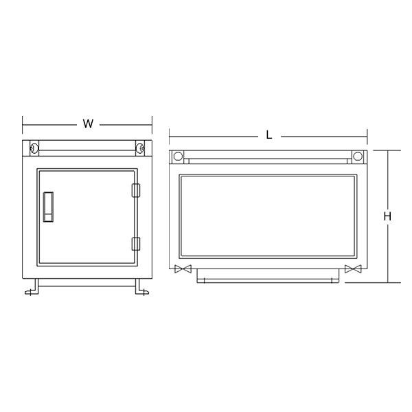 三相乾式トランス CCD型　正面図/側面図