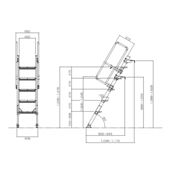 アルミ製トラック昇降タラップ　外形寸法図