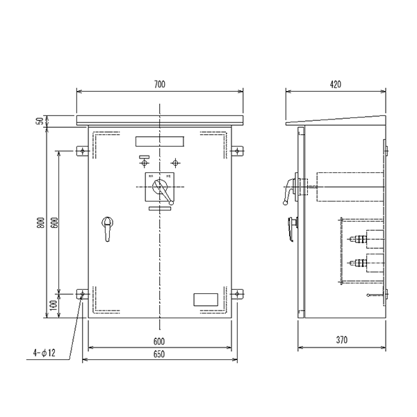 非常用電源切替盤　寸法図 400A仕様：L400 WAA222*J-8004 JST