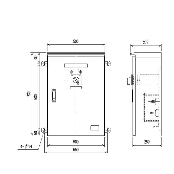 非常用電源切替盤　寸法図 200A仕様：C200-4 A222*J-8001 JST