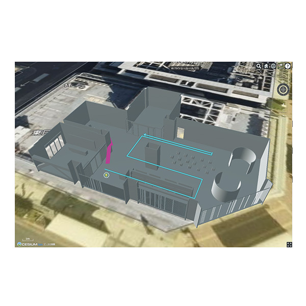 屋内自動飛行システム搭載ドローン BIM×Drone　専用ソフト内で、BIMモデル上に作成したドローンの飛行経路