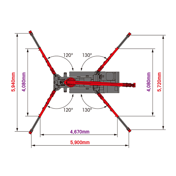移動式クレーン(電動併用仕様) アウトリガ張出寸法