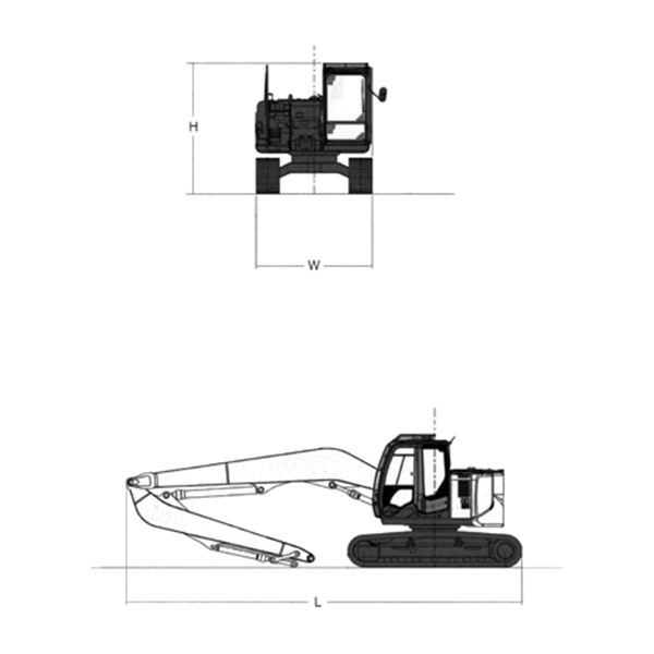 解体ロングバックホー 寸法図