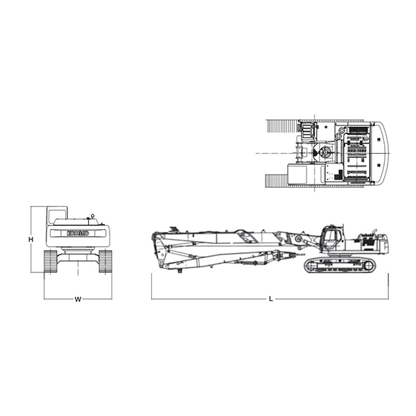 解体超ロングバックホー　寸法図