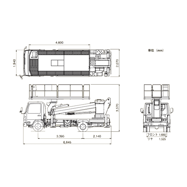 トラック式 スーパーデッキ　寸法図（前方格納タイプ）